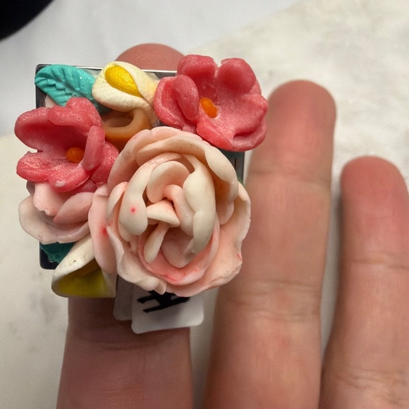 Handmade Floral Polymer Clay Ring - Picture 5 of 7